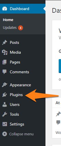 Orange arrow pointing to admin sidebar plugin link